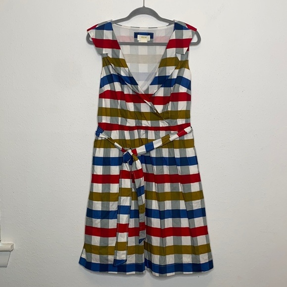 Maeve by Anthropologie Womens Red & Blue Cricket Club Belted Mini Dress size 6 - Picture 2 of 10